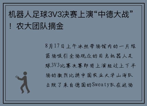 机器人足球3V3决赛上演“中德大战”！农大团队摘金